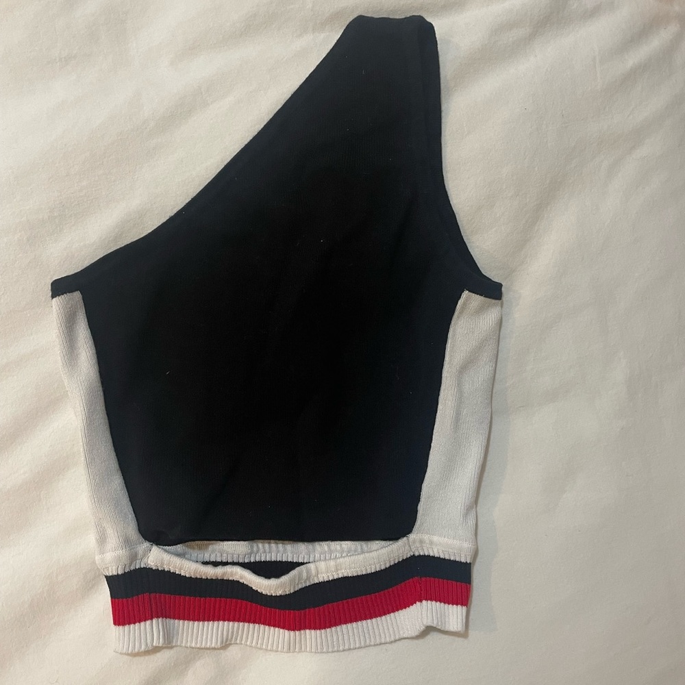 Brooklyn karma one sleeve cropped tank top